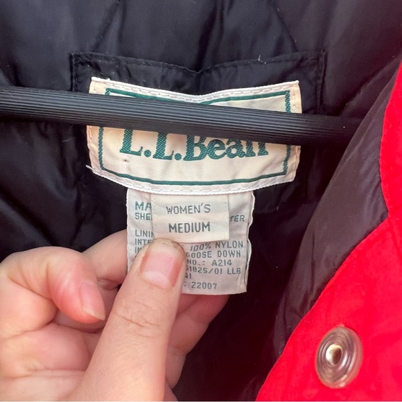 Vintage LL Bean Goose Down Jacket Womens M Medium Button Up Quilted Lining Red - Picture 6 of 6